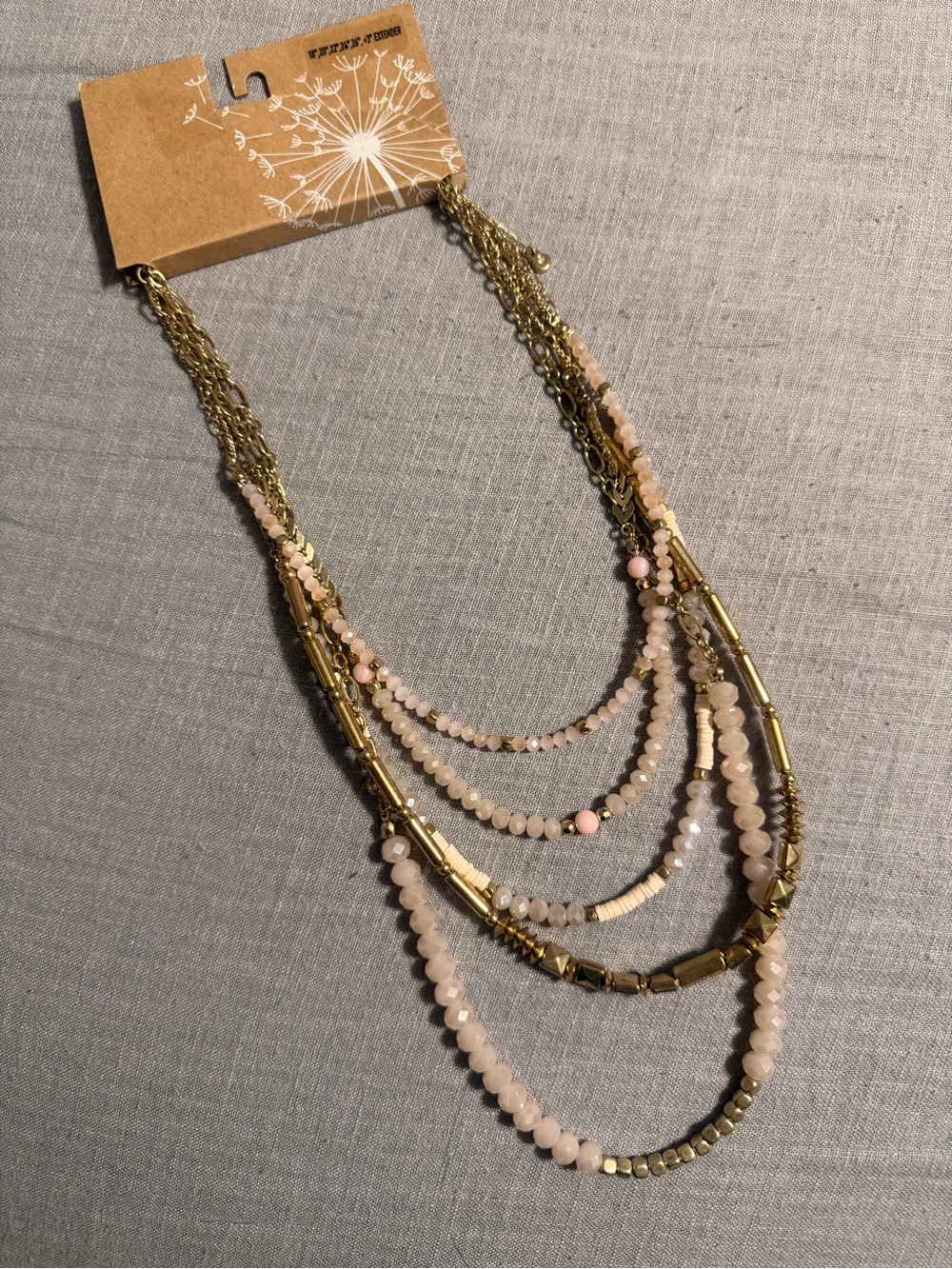 Gold Multi-Strand Necklace with Blush Beads